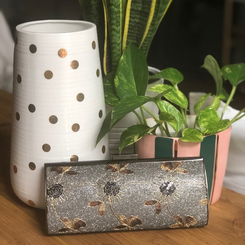 One-of-a-kind hand embroidered sequin clutch